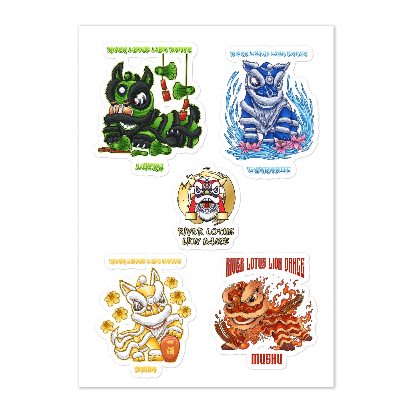 River Lotus Lions Sticker Sheet